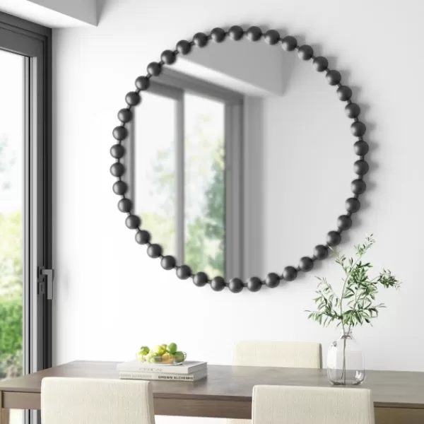 Decorative Mirrors-Kirkland's Home Black Foiled Beaded Wall Mirror, 36 In.