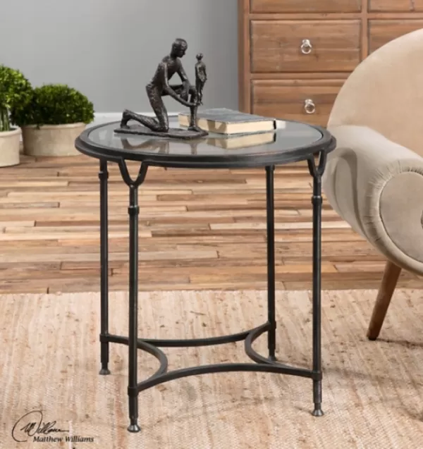 Accent & End Tables-Kirkland's Home Black Forged Steel Glass Top Accent Table