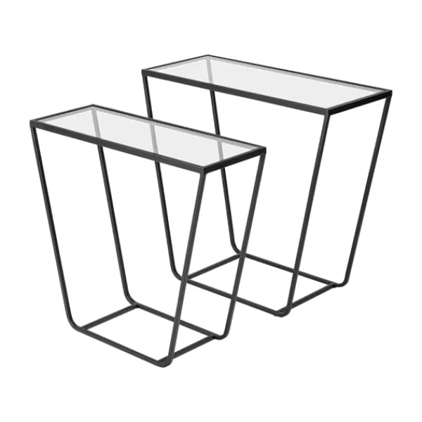 Accent & End Tables-Kirkland's Home Black Geometric Nesting Accent Tables, Set Of 2