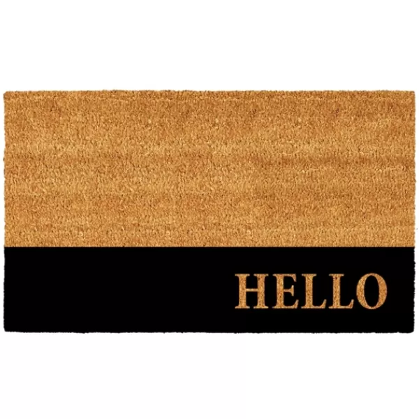 Doormats-Kirkland's Home Black Hello Bold Stripe Coir Doormat, 24 In. Tan/Black