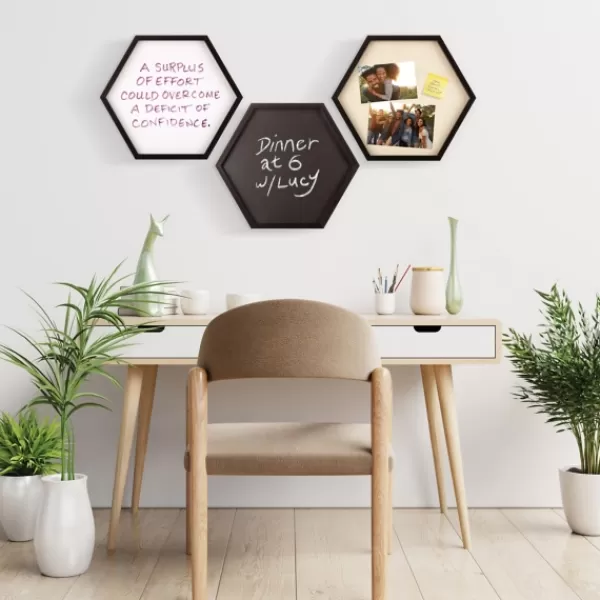 Memo & Chalkboards-Kirkland's Home Black Hexagon Chalkboard 3-Pc. Wall Decoration Set Black/White/Tan
