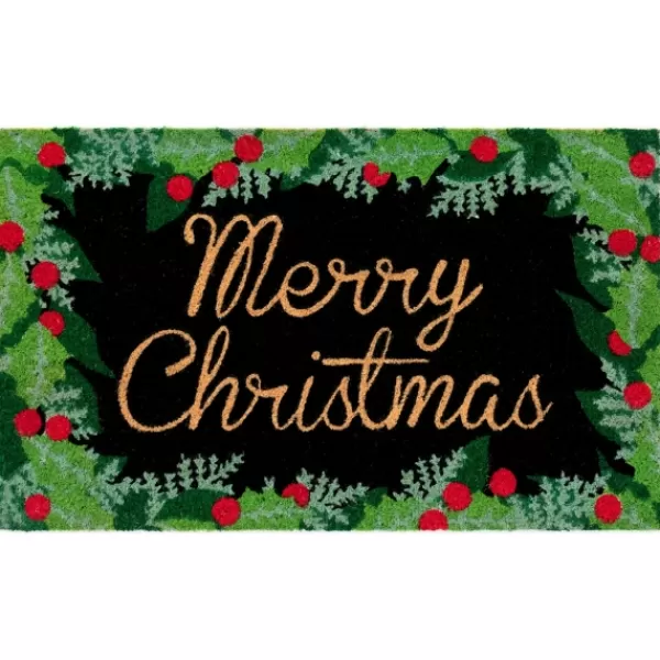 Doormats-Kirkland's Home Black Holly Merry Christmas Doormat Green/Black