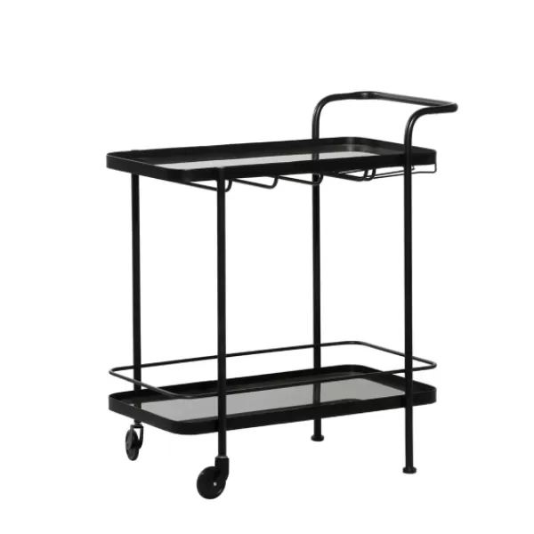 Kitchen Islands & Bar Carts-Kirkland's Home Black Iron And Glass Top Bar Cart