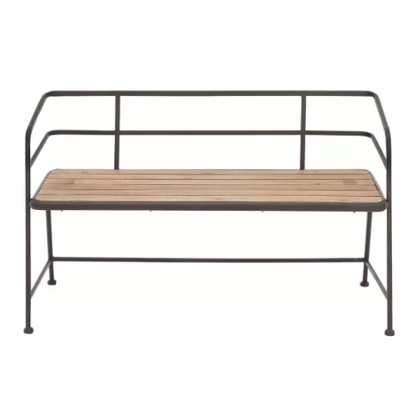 Benches & Ottomans-Kirkland's Home Black Iron And Wooden Seat Industrial Bench Black/Brown