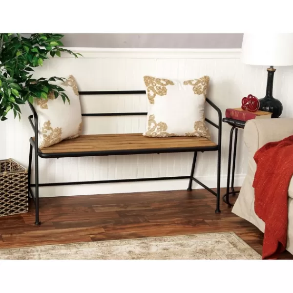 Benches & Ottomans-Kirkland's Home Black Iron And Wooden Seat Industrial Bench Black/Brown