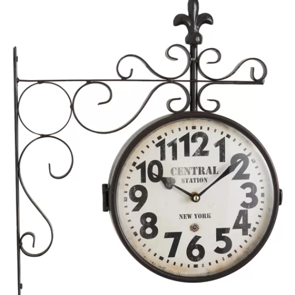 Clocks-Kirkland's Home Black Iron Double Sided Scroll Wall Clock