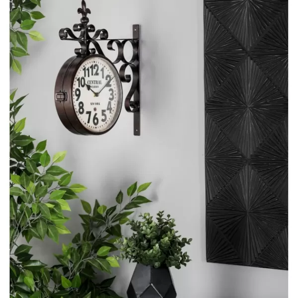 Clocks-Kirkland's Home Black Iron Double Sided Scroll Wall Clock