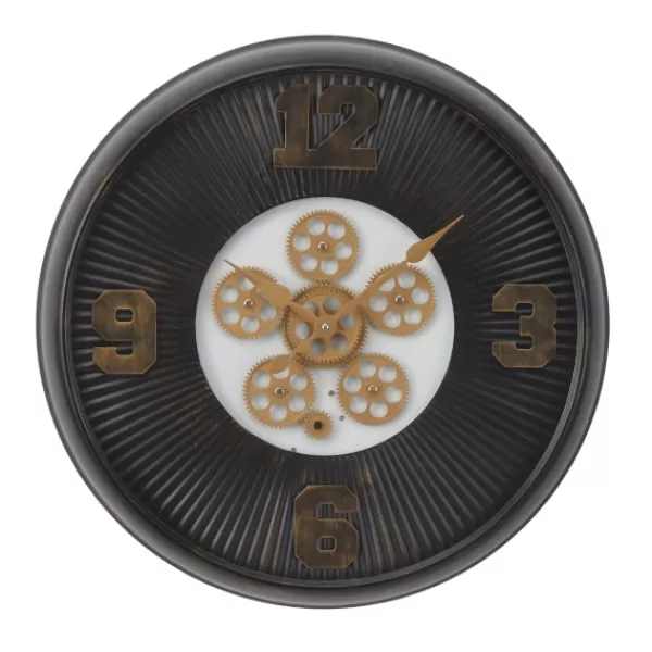 Clocks-Kirkland's Home Black Iron Frame Bronze Numeral Wall Clock