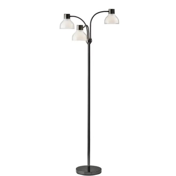 Floor Lamps-Kirkland's Home Black Metal 3-Arm Frosted Shade Floor Lamp White