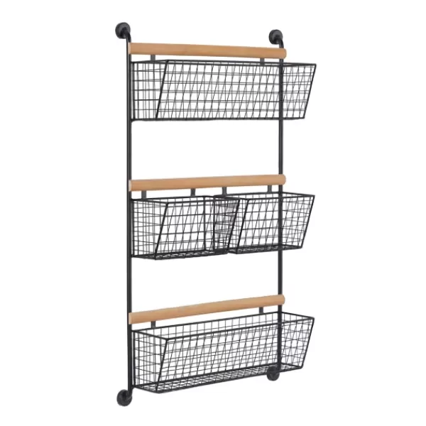 Wall Storage-Kirkland's Home Black Metal 4-Basket Wall Shelf