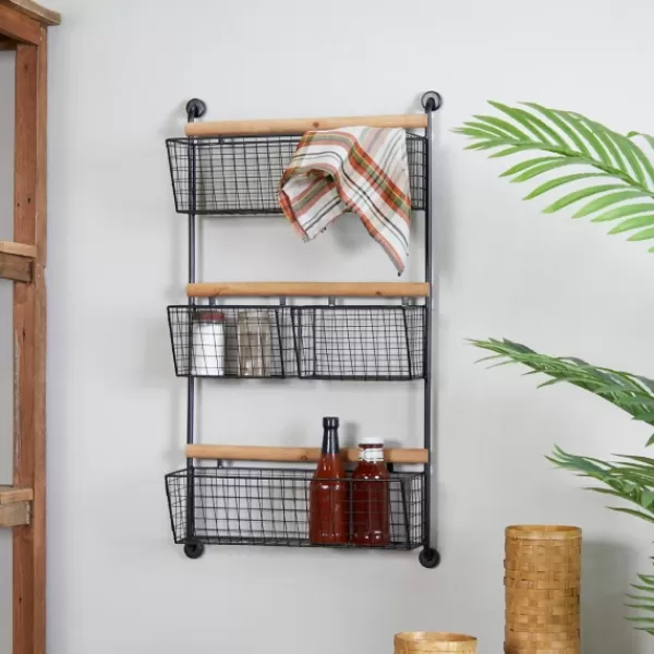 Wall Storage-Kirkland's Home Black Metal 4-Basket Wall Shelf