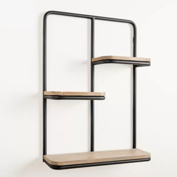 Shelves-Kirkland's Home Black Metal & Natural Wood Rounded Edge Wall Shelf