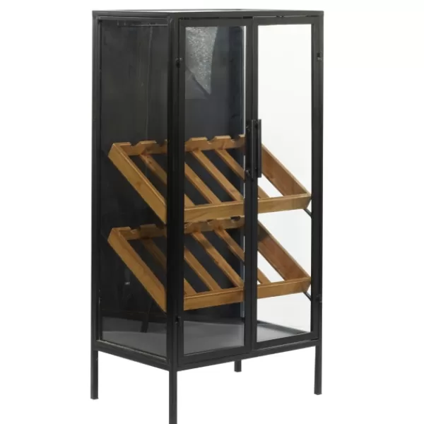 Kitchen Islands & Bar Carts-Kirkland's Home Black Metal And Brown Wood Standing Wine Rack Black/Brown