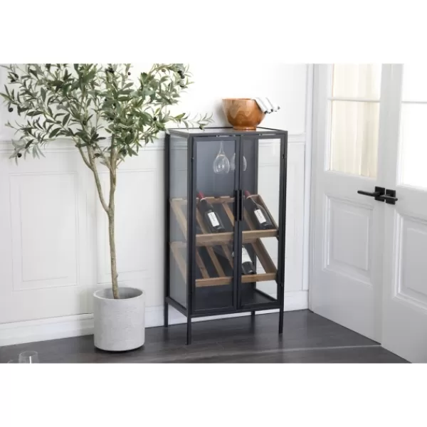 Kitchen Islands & Bar Carts-Kirkland's Home Black Metal And Brown Wood Standing Wine Rack Black/Brown