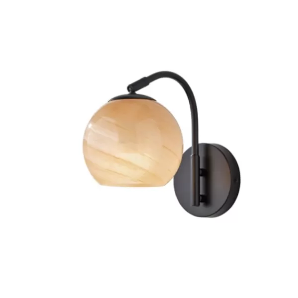 Sconces-Kirkland's Home Black Metal And Frosted Glass Globe Sconce