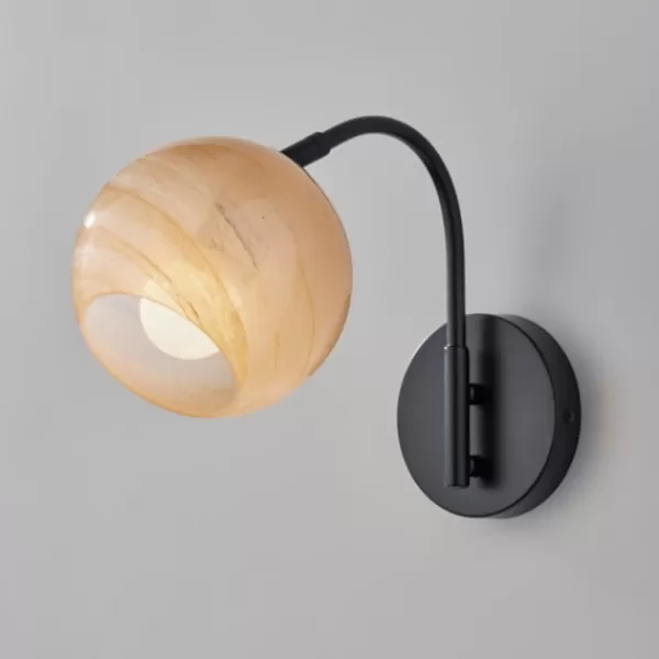 Sconces-Kirkland's Home Black Metal And Frosted Glass Globe Sconce