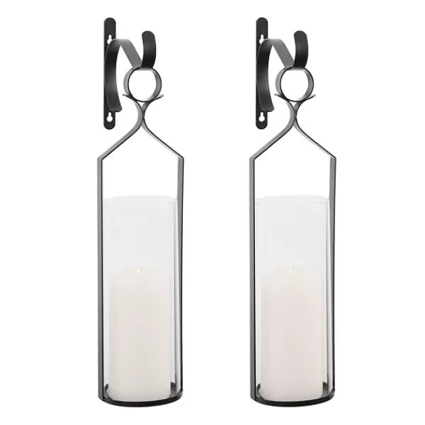 Sconces-Kirkland's Home Black Metal And Glass Logan Sconces, Set Of 2