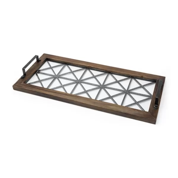 Decorative Trays-Kirkland's Home Black Metal And Glass Tray Brown/Black