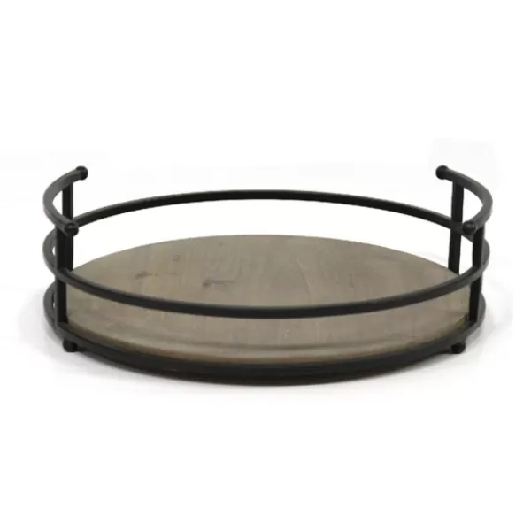 Decorative Trays-Kirkland's Home Black Metal And Light Wooden Stained Tray Gray/Black