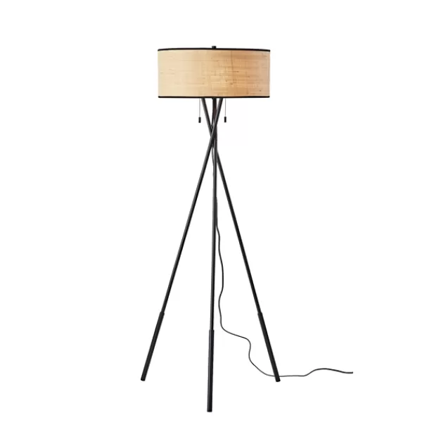 Floor Lamps-Kirkland's Home Black Metal And Rat Tripod Floor Lamp Tan