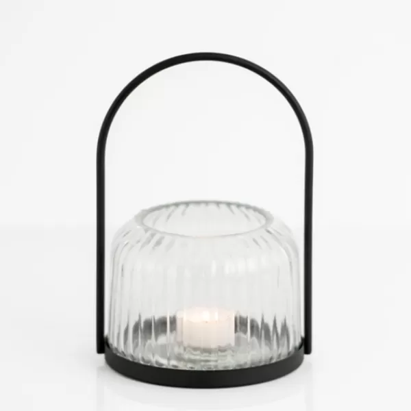 Lanterns-Kirkland's Home Black Metal And Rippled Glass Lantern Black/Clear