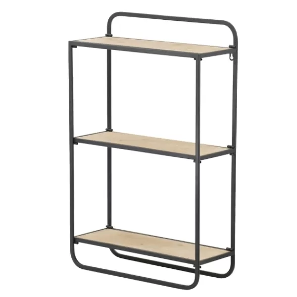 Shelves-Kirkland's Home Black Metal And Wood 3-Tier Wall Shelf