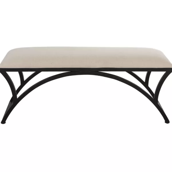 Benches & Ottomans-Kirkland's Home Black Metal Arched Frame Upholstered Bench Ivory