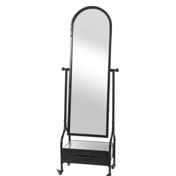 Full Length & Floor Mirrors-Kirkland's Home Black Metal Cheval Frame Mirror With Drawer