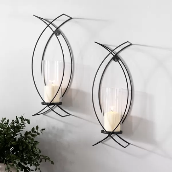 Sconces-Kirkland's Home Black Metal Crisscross Sconces, Set Of 2