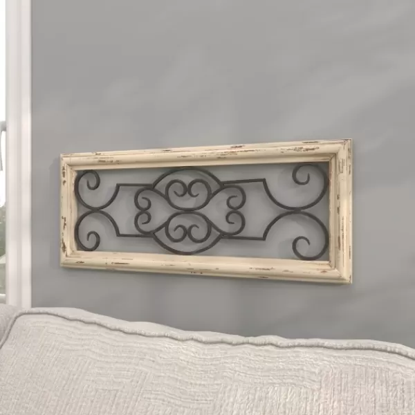 Wall Plaques-Kirkland's Home Black Metal Farmhouse Scroll Wall Plaque White/Black