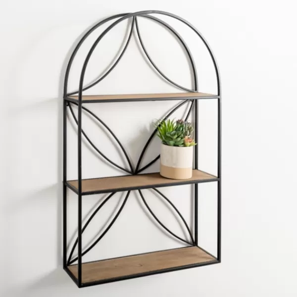 Shelves-Kirkland's Home Black Metal Flower Frame 3-Tier Wall Shelf