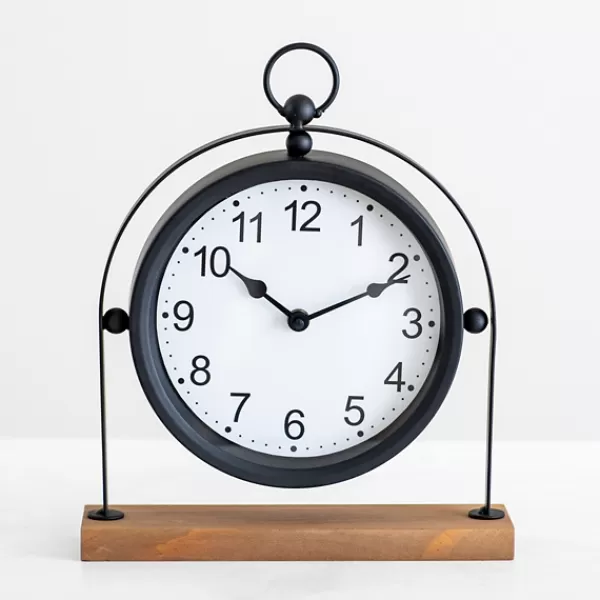 Decorative Accents-Kirkland's Home Black Metal Frame With Wood Base Tabletop Clock