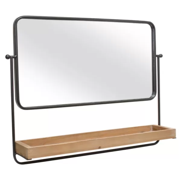 Decorative Mirrors-Kirkland's Home Black Metal Frame Wood Shelf Wall Mirror