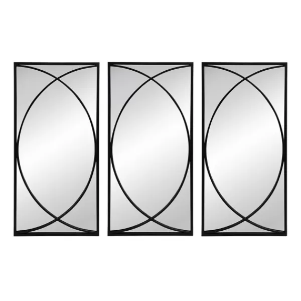 Decorative Mirrors-Kirkland's Home Black Metal Geometric Wall Mirrors, Set Of 3