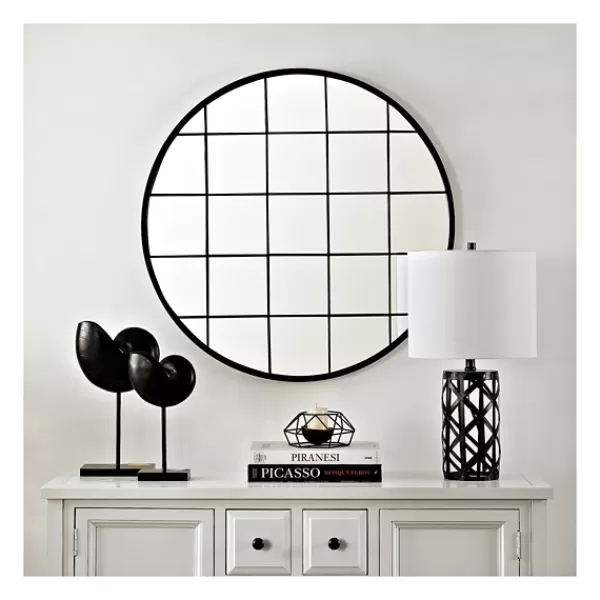 Decorative Mirrors-Kirkland's Home Black Metal Grid Frame Round Wall Mirror