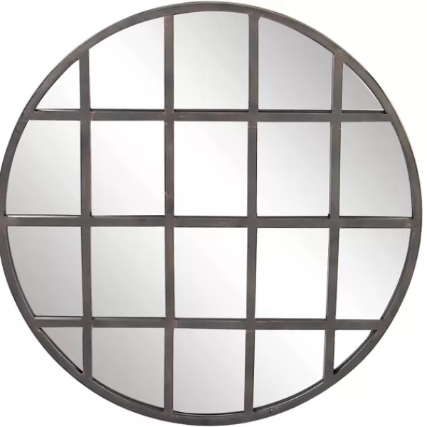 Decorative Mirrors-Kirkland's Home Black Metal Grid Overlay Round Mirror