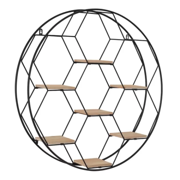 Shelves-Kirkland's Home Black Metal Hexagonal Frame Wall Shelf