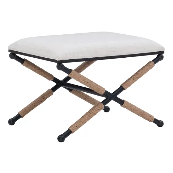 Benches & Ottomans-Kirkland's Home Black Metal Legs Accent Stool With Rope Detail White