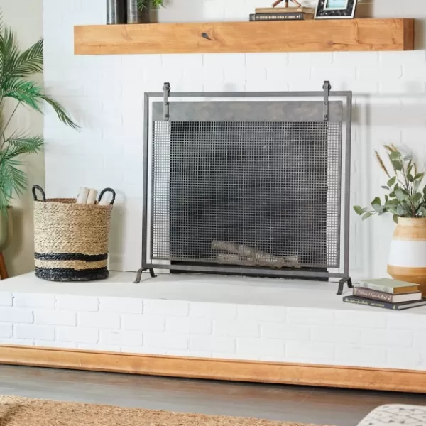 Fireplace Accessories-Kirkland's Home Black Metal Mesh Fireplace Screen