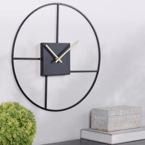 Clocks-Kirkland's Home Black Metal Open Back Abstract Wall Clock