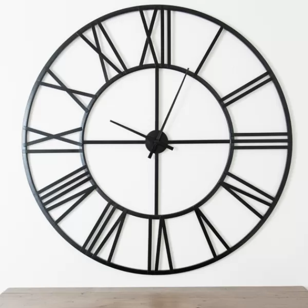 Clocks-Kirkland's Home Black Metal Open Face Aiden Wall Clock