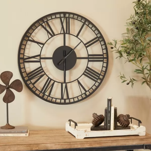 Clocks-Kirkland's Home Black Metal Open Frame Wall Clock