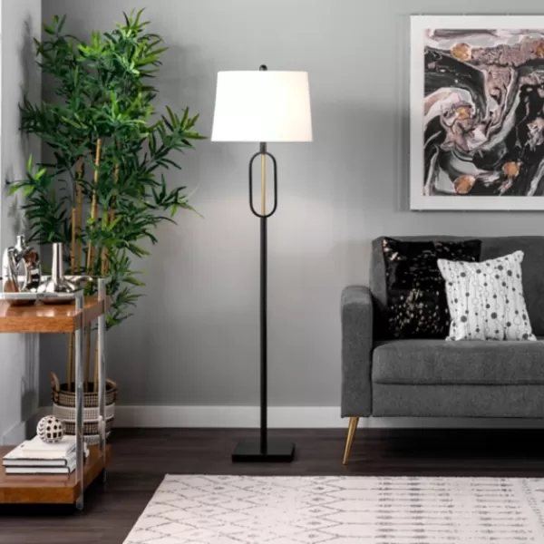 Floor Lamps-Kirkland's Home Black Metal Oval Gold Center Floor Lamp White