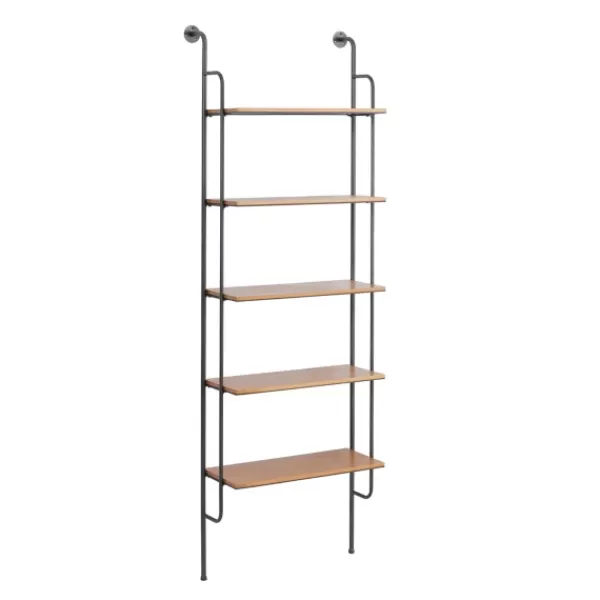 Shelves-Kirkland's Home Black Metal Pipe Frame Brown Wood Wall Shelf