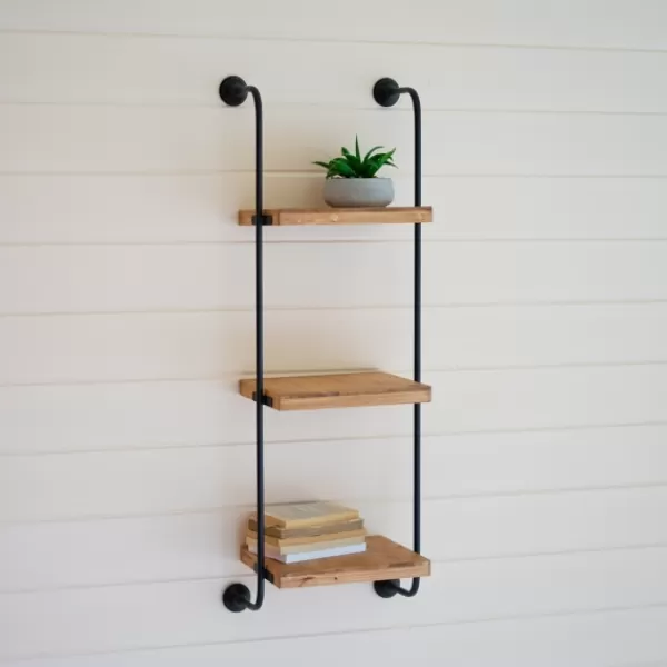 Shelves-Kirkland's Home Black Metal Pipe Three-Tier Wall Mounted Shelf