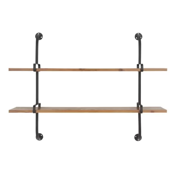 Shelves-Kirkland's Home Black Metal Pipe Two-Tier Wall Mounted Shelf