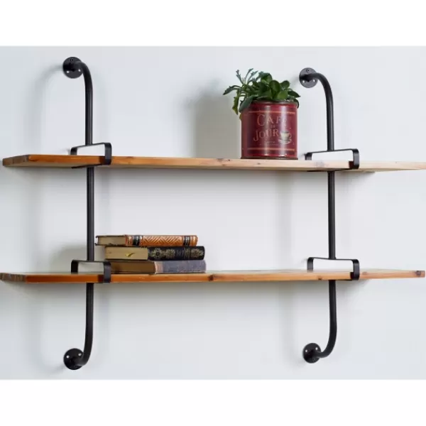 Shelves-Kirkland's Home Black Metal Pipe Two-Tier Wall Mounted Shelf