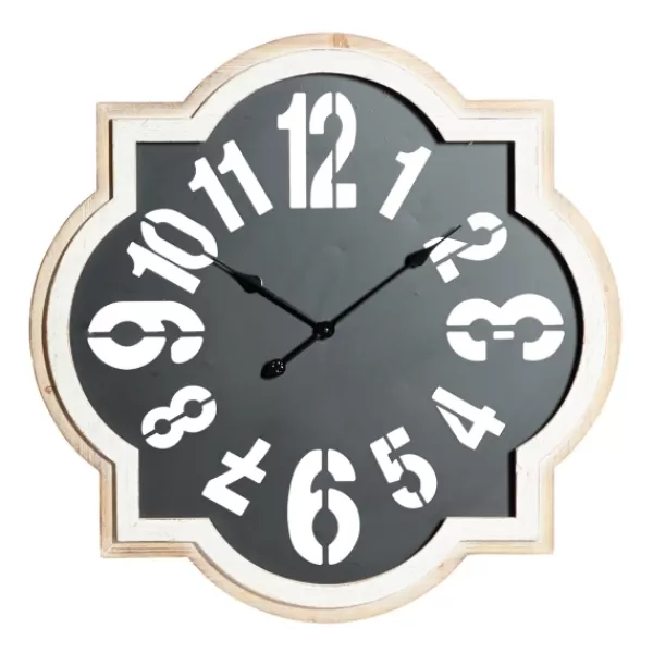 Clocks-Kirkland's Home Black Metal Quatrefoil Farmhouse Wall Clock