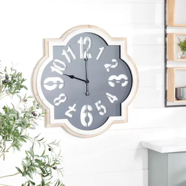 Clocks-Kirkland's Home Black Metal Quatrefoil Farmhouse Wall Clock