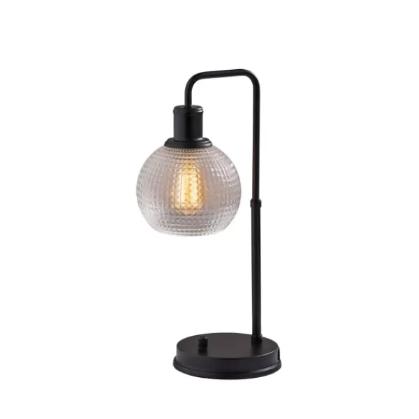 Table Lamps-Kirkland's Home Black Metal Table Lamp With Textured Glass Shade Clear